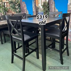 5 Piece Black Counter Height Dining Table Set  41.73 x 41.73 x 35.98 in. H
