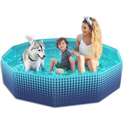 Foldable Dog Kiddie Pool - Hard Plastic Kids Paddling Pool Toddler Baby Swimming Pool for Backyard Collapsible Whelping Box Pet Doggie Cats Wading Poo