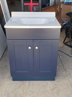Brand New 24-in Vanity with White Cultured Marble Top Navy Blue Finish Base
