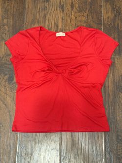 Red Twist-Front Short Sleeve Top