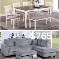 November Sales 🍁🍂 Sectional Sofa , Storage Ottoman, 6-Pc Table Set Only  $765 No Tax