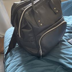Black Faux Leather Diaper Bag 