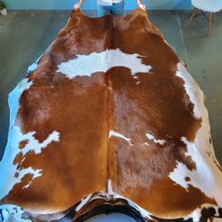 Large Natural Cowhide Rug Brown and White