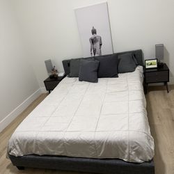 Queen Bed Frame with Headboard + 2 Nightstands
