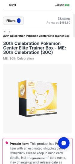 30th Celebration Pokemon Center Elite Trainer Box - ME: 30th Celebration (30C)
