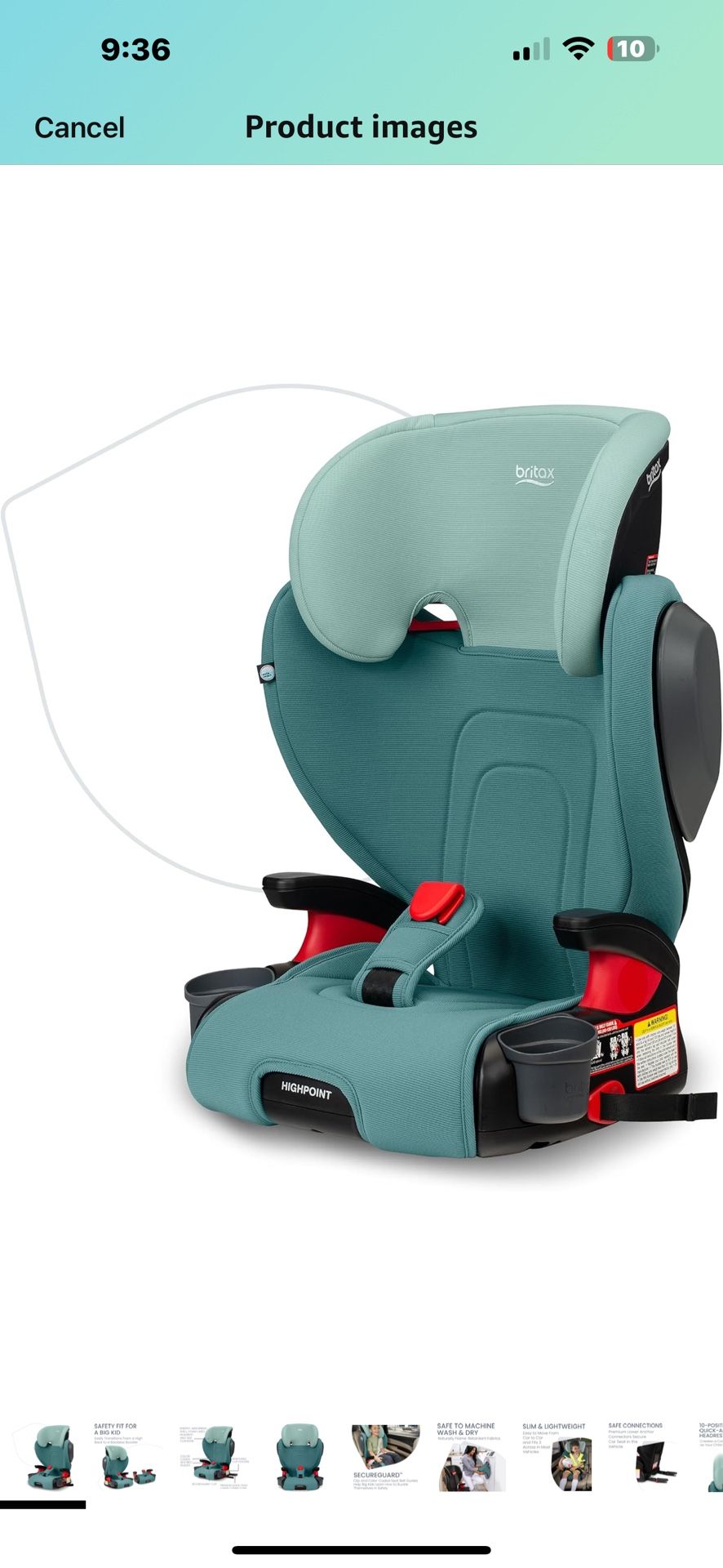 New! Britax Highpoint Backless Belt-Positioning Booster Seat, SafeWash Green