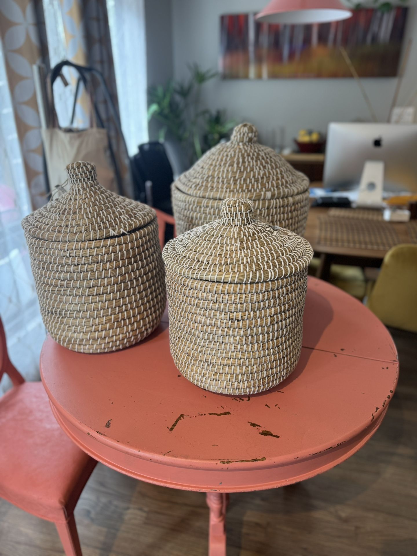 Set Of 3 Large Coiled Grass Baskets