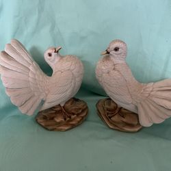 Pair Of Ethan Allen Vintage 1970s Bisque Ceramic Doves #3208