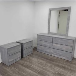 Dresser Whit Mirror And 2 Nightstands - Cómoda Con Espejo Y 2 Mesitas De Noche 