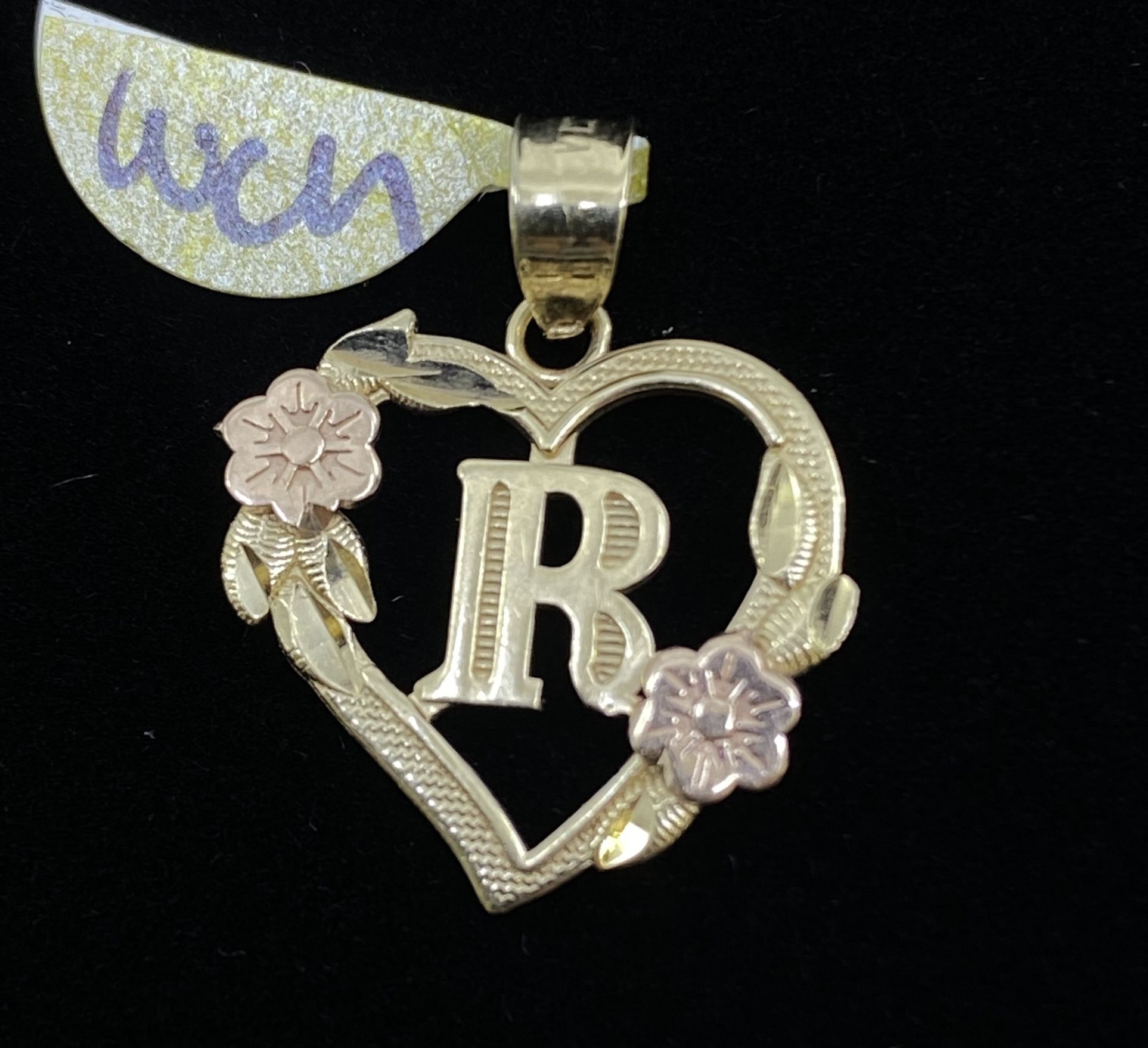 $125 Two Tone Gold Letter R Initial Charm Pendant 