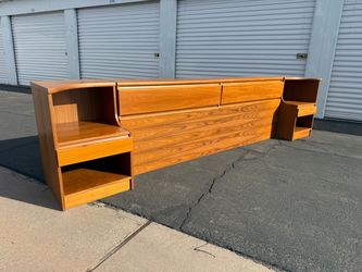 Vintage Danish Teak Bed Headboard and Nightstands