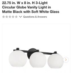22.75 in. W x 8 in. H 3-Light Circular Globe Vanity Light in Matte Black with Soft White Glass