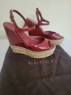 Gucci Red Patent Espadrille Wedges - US 8