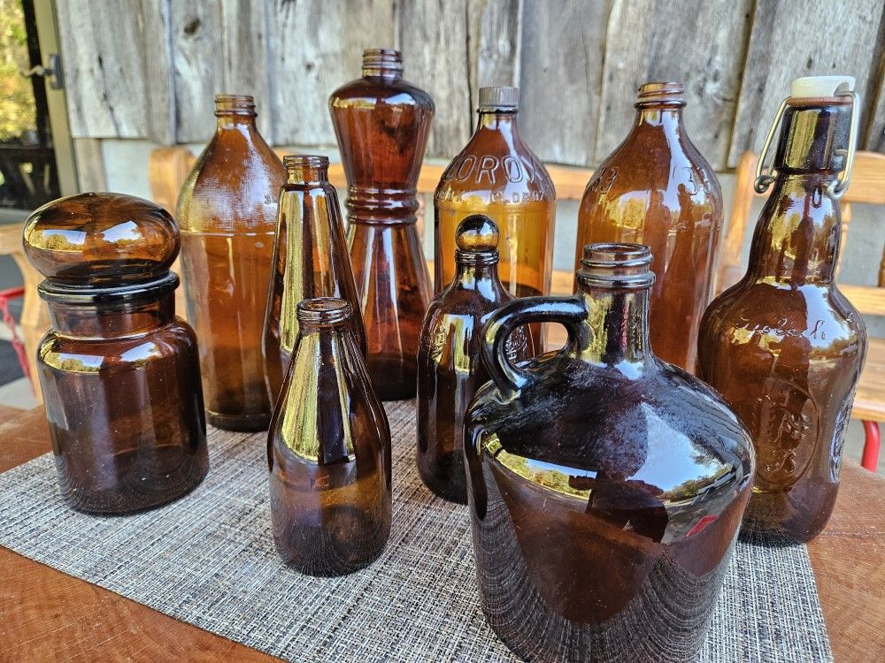 Assorted Brown Glass Bottles