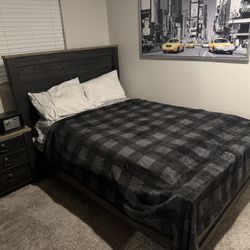 Wooden Full Set Bed Frame And A Dresser With A Side Drawer 