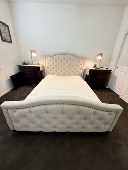 Queen size tufted bed frame with box spring