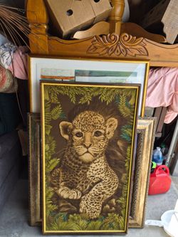 Vintage Leopard Cub Velvet Wall Hanging