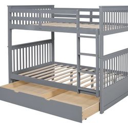 Full Bunk Bed w/ Twin Trundle Gray
