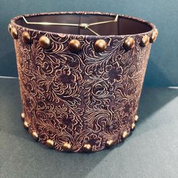 Vintage Faux Leather Hobnail Drum Lamp Shade Brown 9" x 11" Rustic Western
