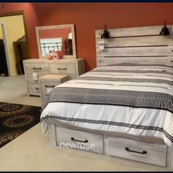 With Food board Storage Bedroom Set 4-Piece (Qb Dresser Mirror Nightstand)