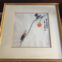 ZHAO SHAO'ANG 赵少昂 1905 Insect. Ink and colour on paper. Sighed. Bought over $14k, Frame size 21*21”, painting 12.5*12.5