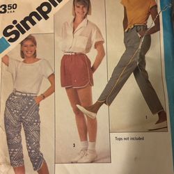 Vintage Simplicity 6396 Pull-on Pants Shorts  Sizes 12-16 Pre Owned