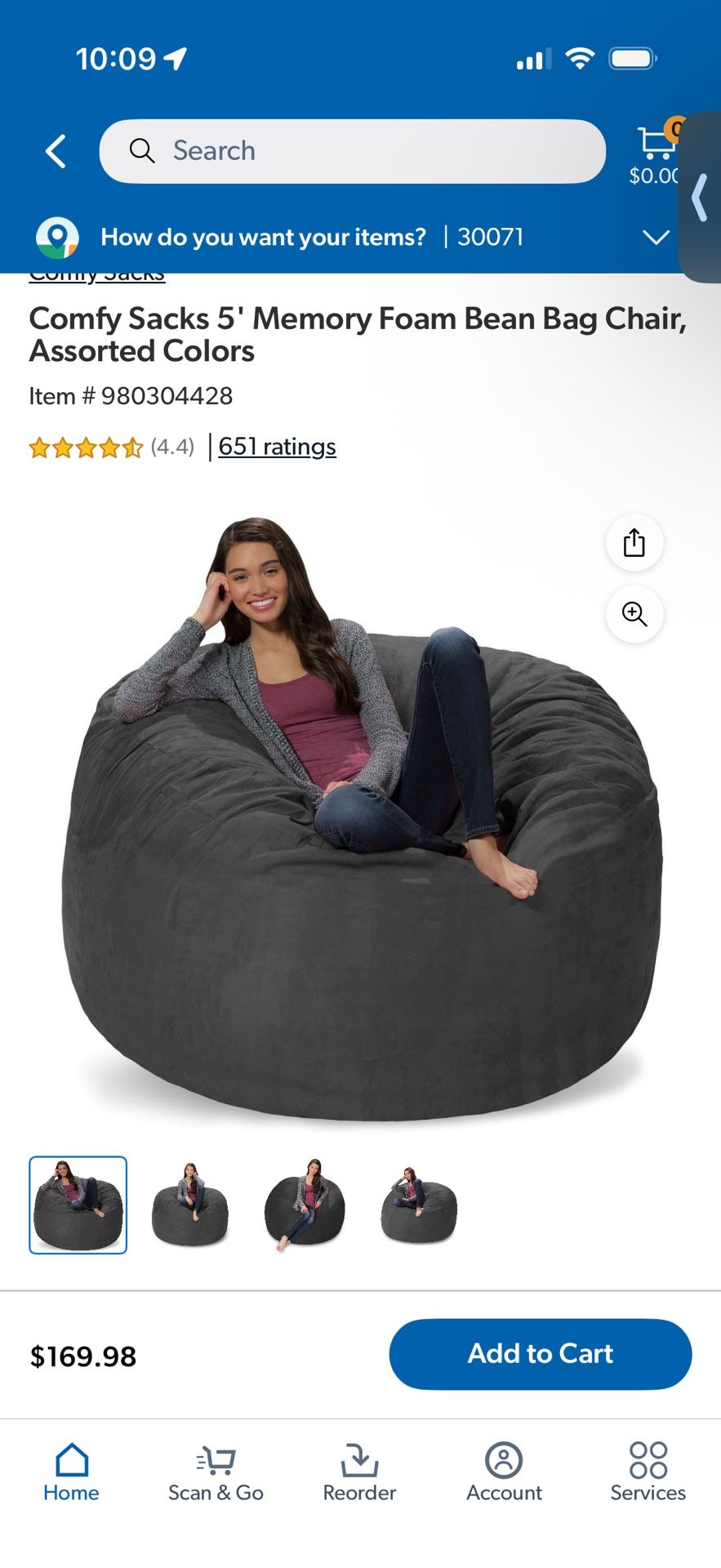 Jumbo Bean Bag with Removable/Washable Cover