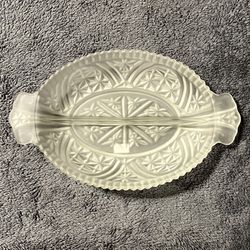 Vintage 60’s Anchor Hocking Frosted Stars and Bars Glass Divided Relish Dish.