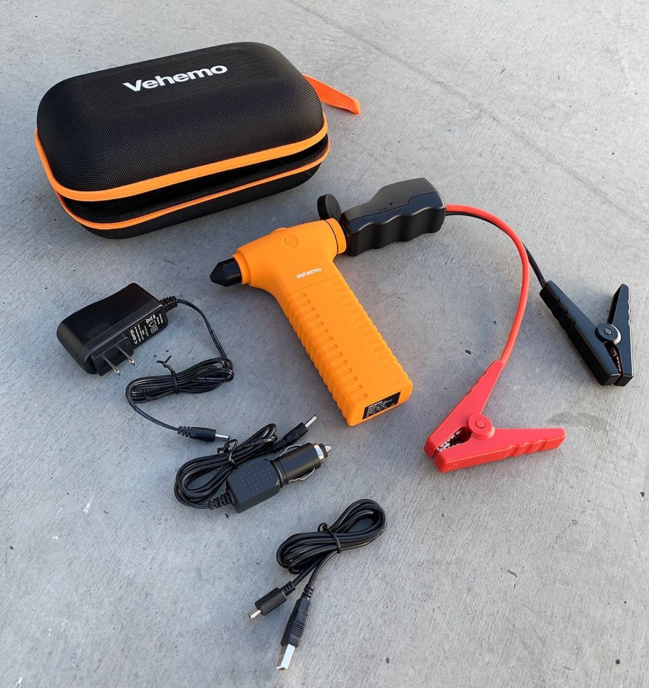 New $25 Car Jump Starter 400A Peak Current, 11000mAh Power Bank, Built-in Escape Hammer & LED Flashlight