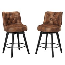 SET OF 2 SWIVEL FAUX LEATHER COUNTER HEIGHT STOOLS ( BRAND NEW AND ASSEMBLED )