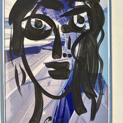 Original Peter Keil Abstract Expressionist Portrait Acrylic On Cardboard 18x12