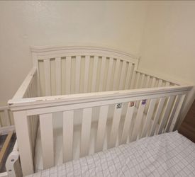 White Wood Baby Crib with Mattress
