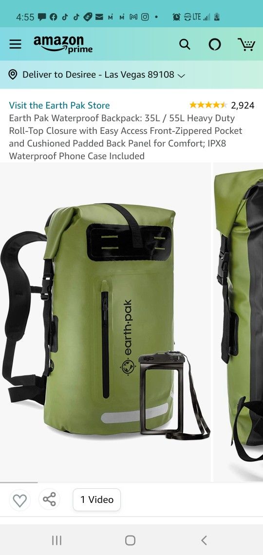 $35 EARTH •PAK WATERPROOF BACKPACK
