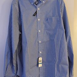 Nautica Classic Fit Gingham Poplin Shirt - XL - Rolling River Wash (blue plaid)