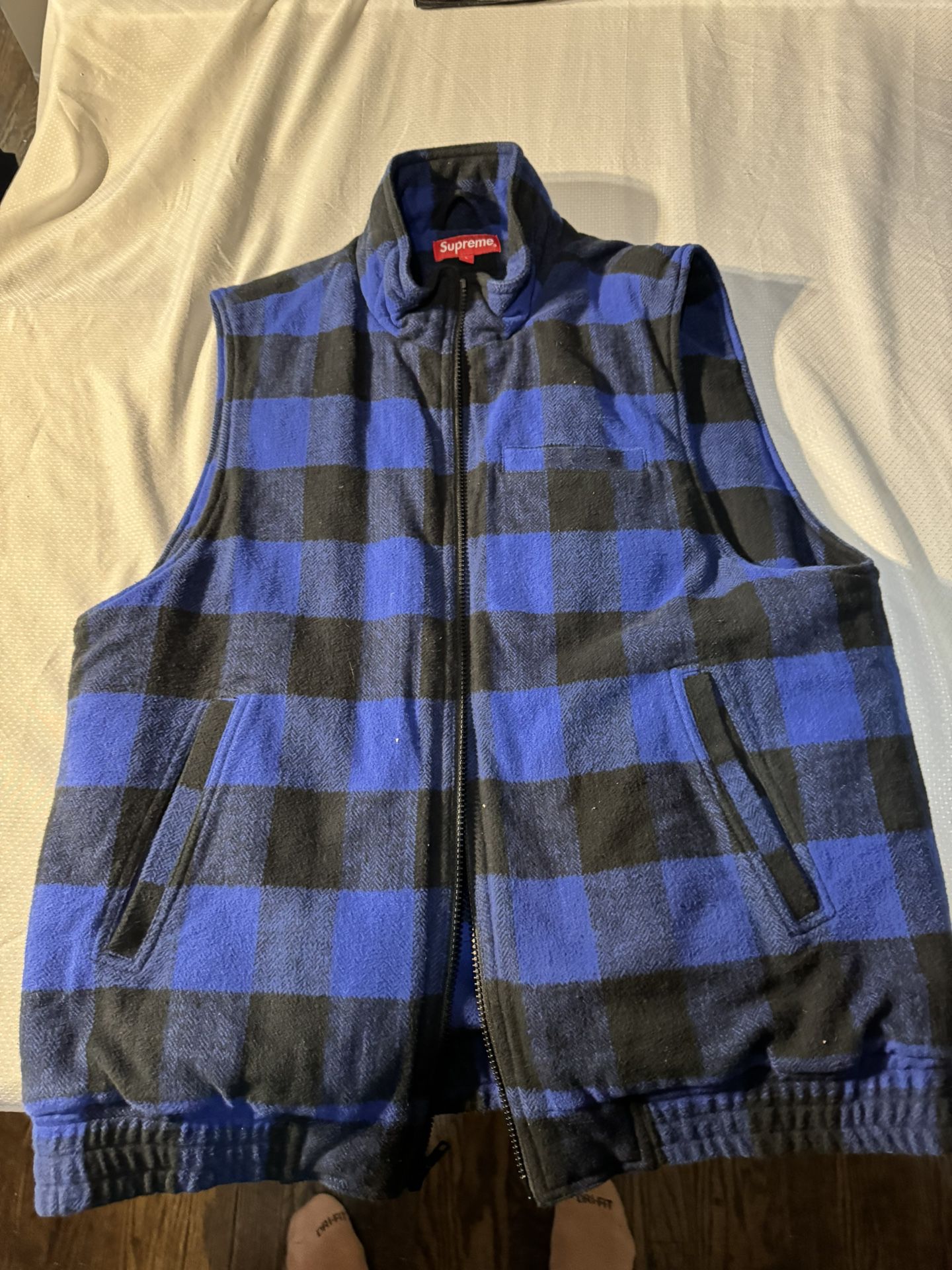 Supreme F/W 2014 Buffalo Plaid Blue Flannel Vest L Checkered Plaid New ***