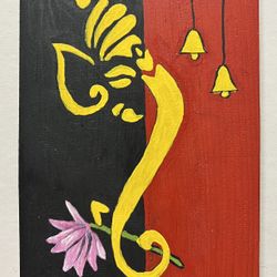 Ganesh Ganpati Lotus Mini Acrylic wood panel Painting Original HINDU YOGA 4" zen
