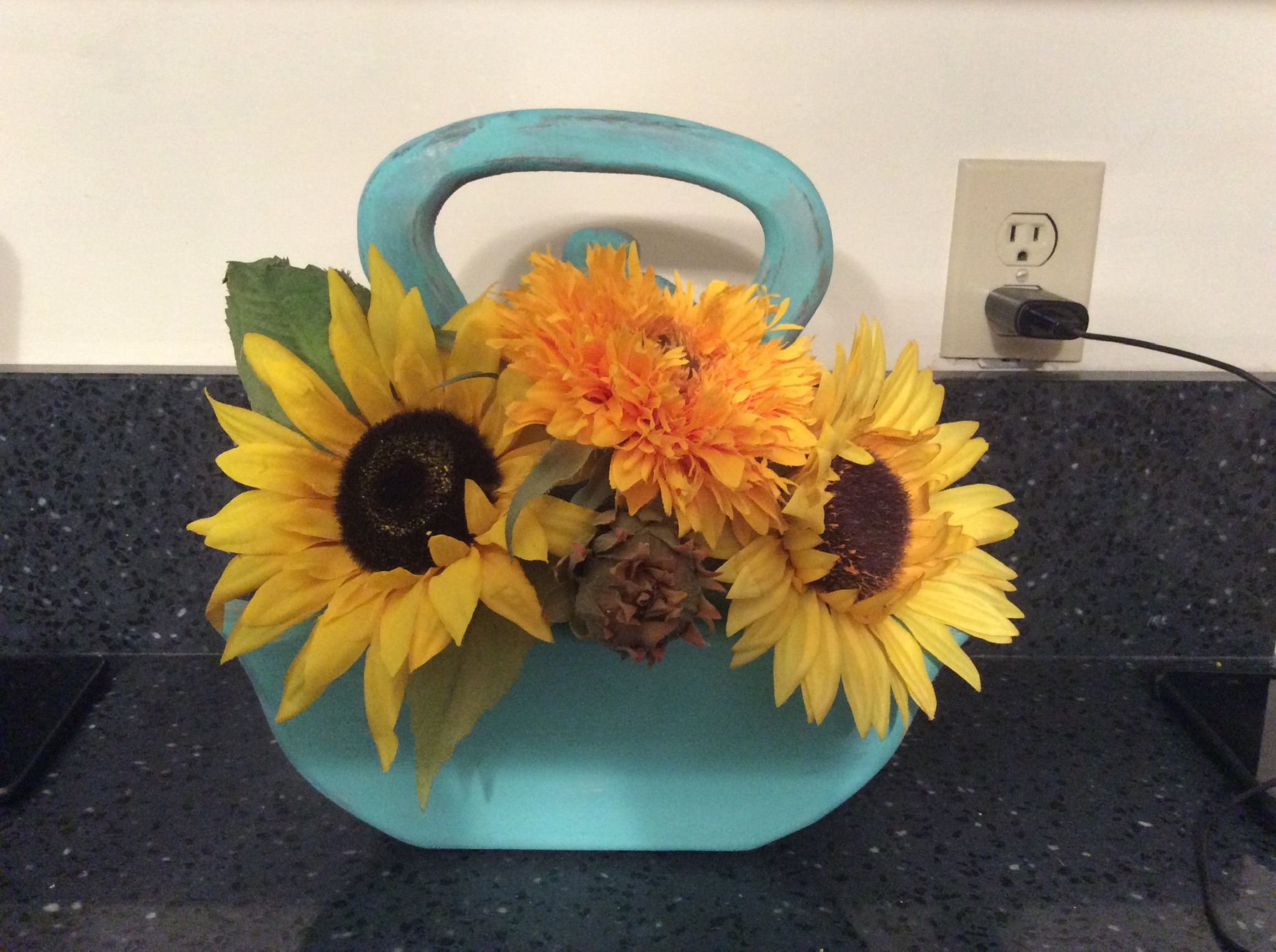 Fall Flower Arrangement In Wood Tea Pot
