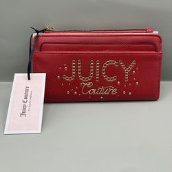 Juicy Couture Lime Light Chili Red Zip/Clasp Wallet w Gold Accents NWT