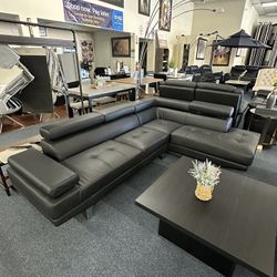 Black Faux Leather Sectional 