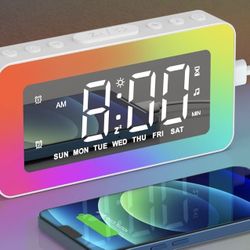Alarm Clocks for Bedroom Mirror Clock with 8 RGB Atmosphere Light  Dual Alarms 3 Alarm Modes Snooze Sleep Aid Timer USB Charger Bedside Digita