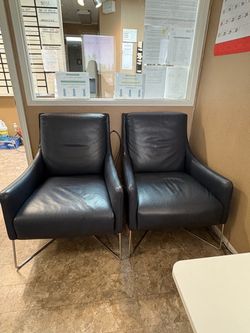 MCM Slate Blue Leather Chairs