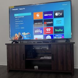 65In Philips Roku tv/ Fully Built Tv Stand