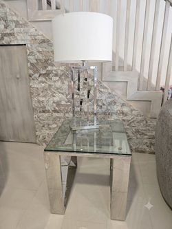 SILVER GLASS END TABLE + FLOOR LAMP