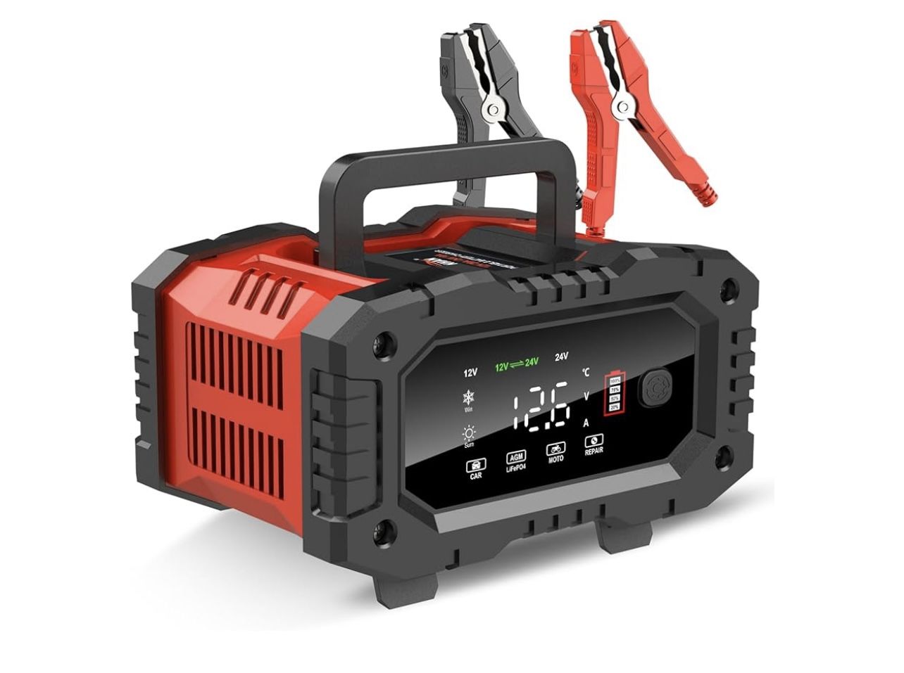 Battery Charger 20A 12V/24V LiFePO4 Lead Acid Fully Automatic Battery Maintainer, Car Battery Trickle Charger Automotive w/Repair, Winter Mode, for AG