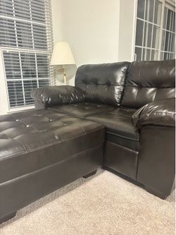 Dark Brown Leather Loveseat w Ottoman