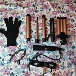 5 in 1 Curling Iron Wand Set with Hair Straightener, 3 Barrels Hair Crimper: Brand New!