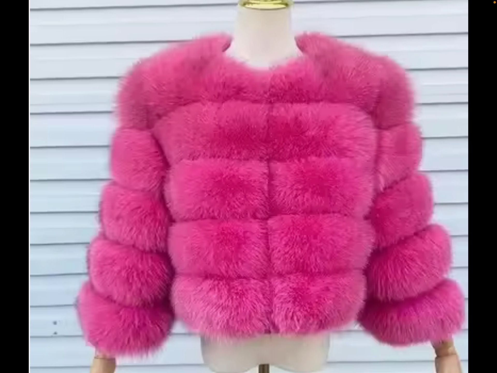 Bright Real Furry Pink Jacket With No Hood XL