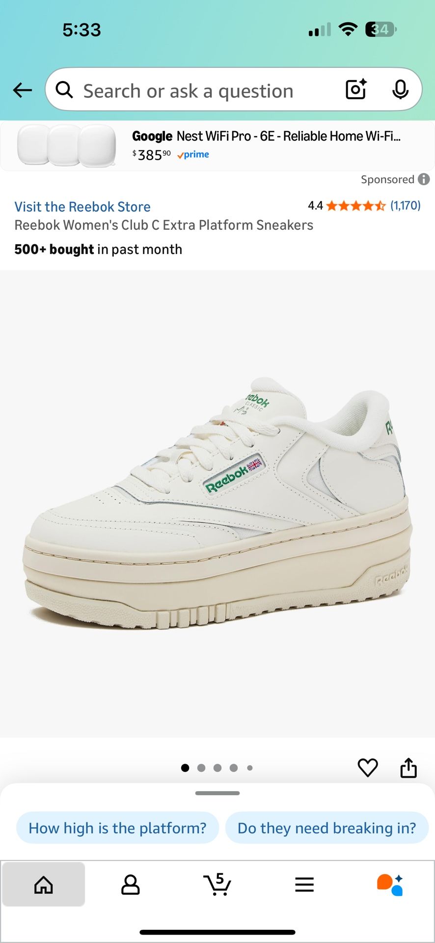 Visit the Reebok Store Reebok Women's Club C Extra Platform Sneakers