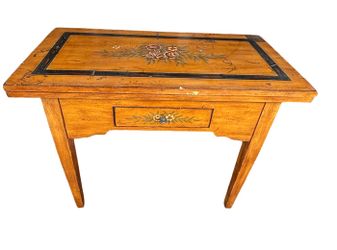 Cottagecore floral painted convertible desk, table, console, folding top w drawer