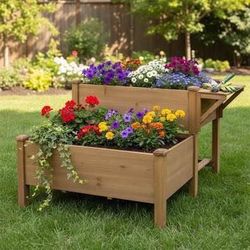 New 2-Tier Raised Garden Bed Outdoor Elevated Garden Box with Storage Shelf